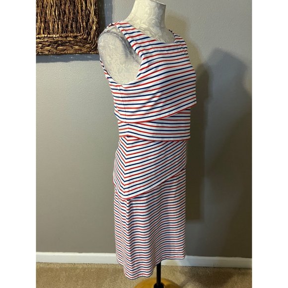 J. McLaughlin Dress M Medium Stretch Stripes Red White Blue Tiered - Picture 4 of 7